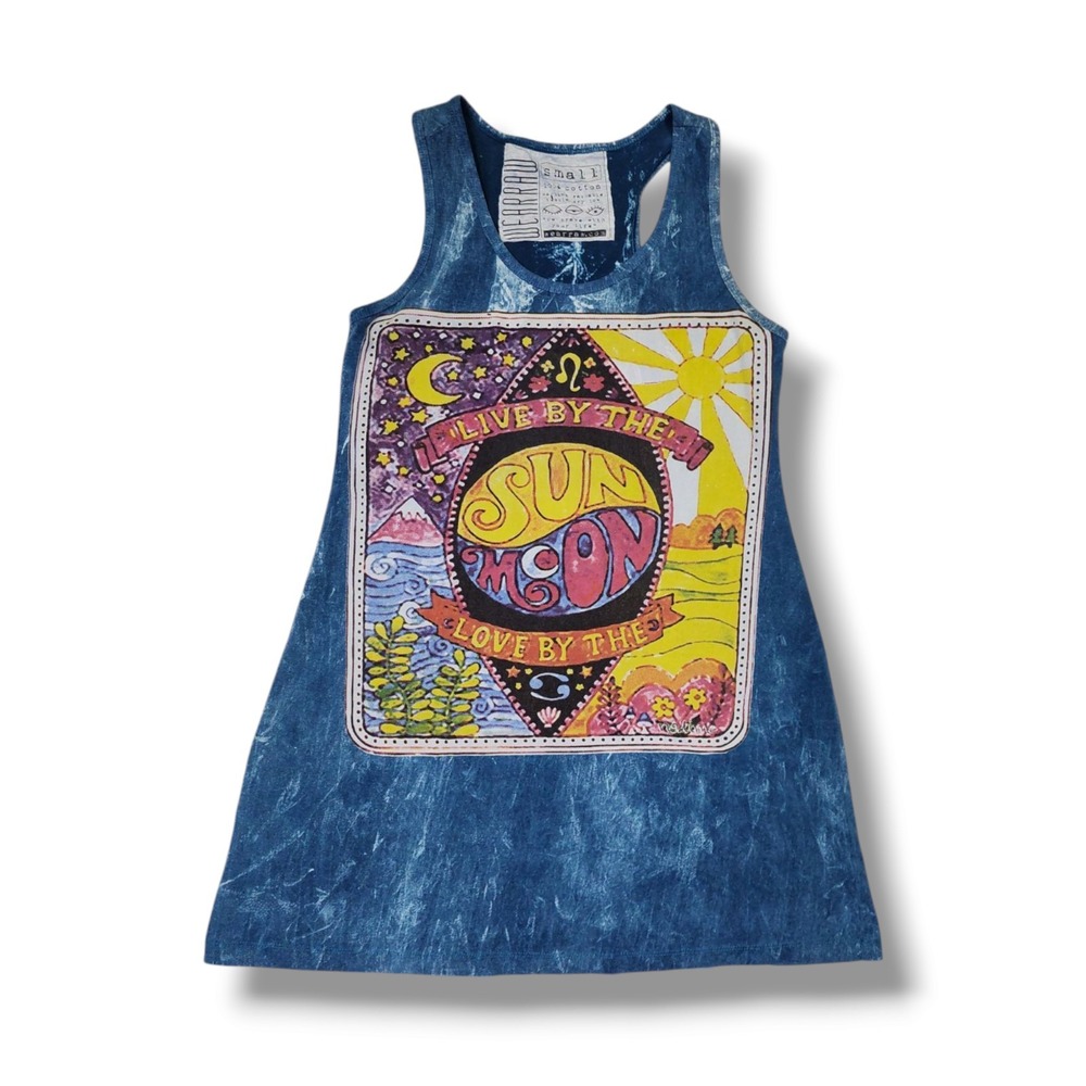 WearRaw Live By The Sun Love Like The Moon Blueโ Stone Wash Tank Top Women's S